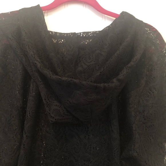 Black Lace Swimsuit cover up with zipper and hood size 1X - Picture 8 of 8